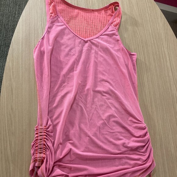 Lululemon Run Tie And Fly Tank Flash Light Pink Striped Est Size 2 Side Cinch - Picture 1 of 3